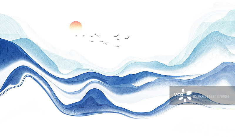 新中式风格山水插画背景广告图片图片素材