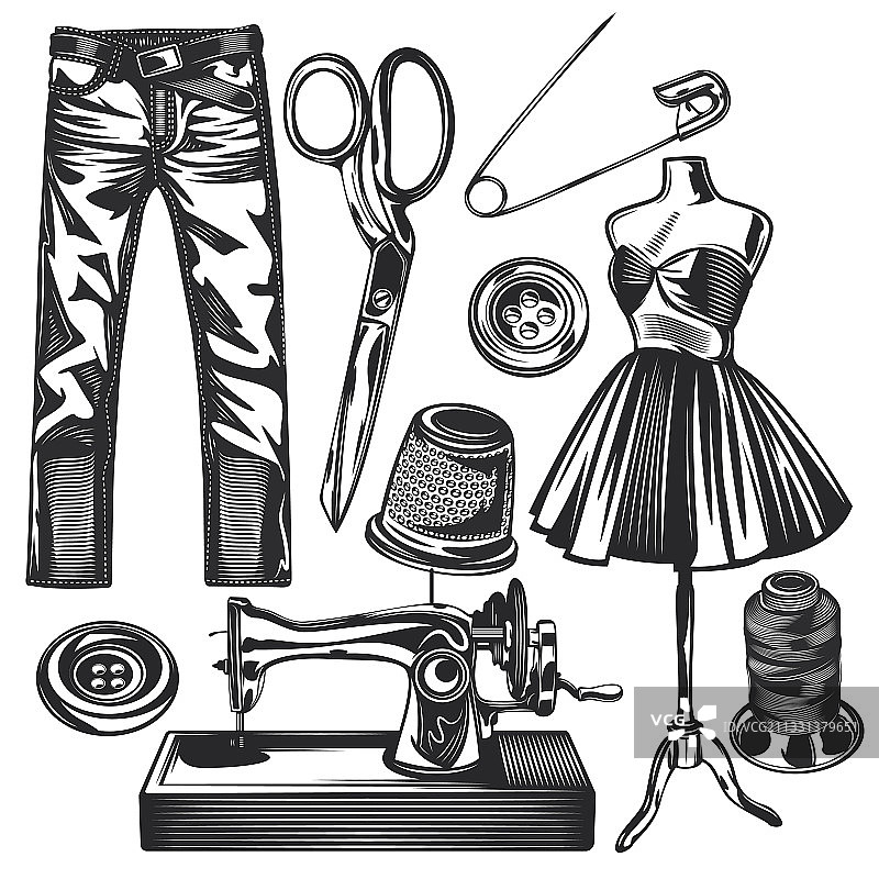 缝纫工作室元素套装图片素材