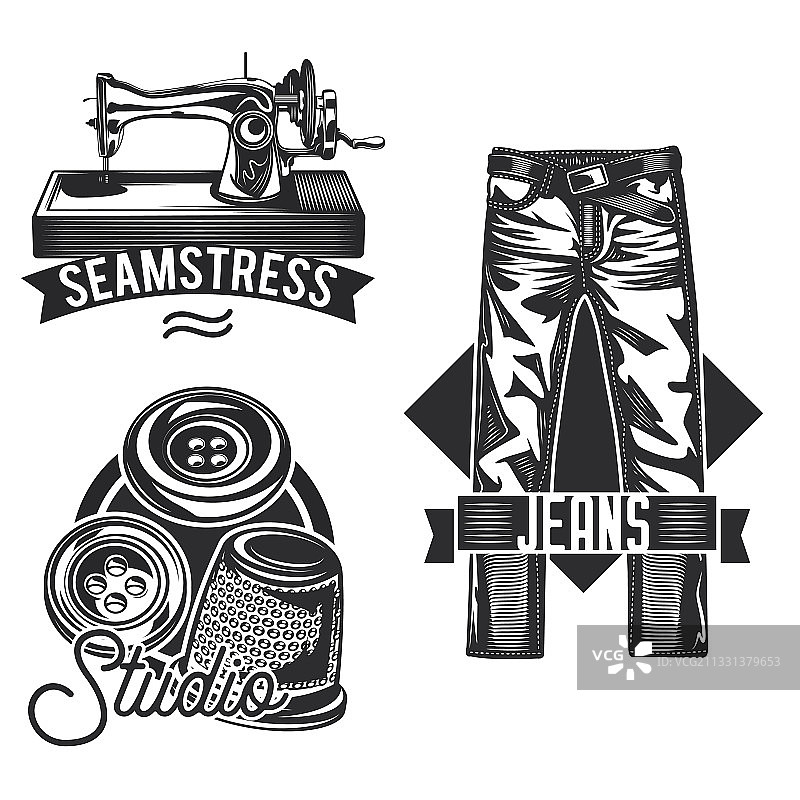 缝纫工作室标志标签徽章合集图片素材