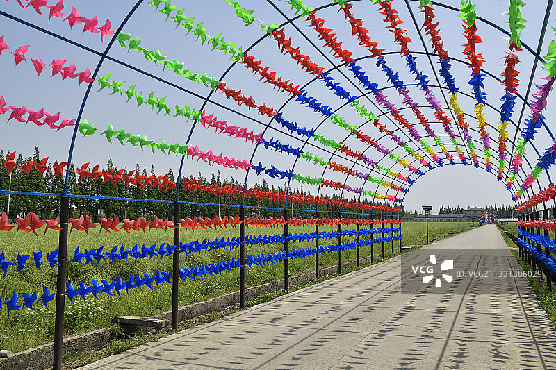 田野中的风车长廊图片素材