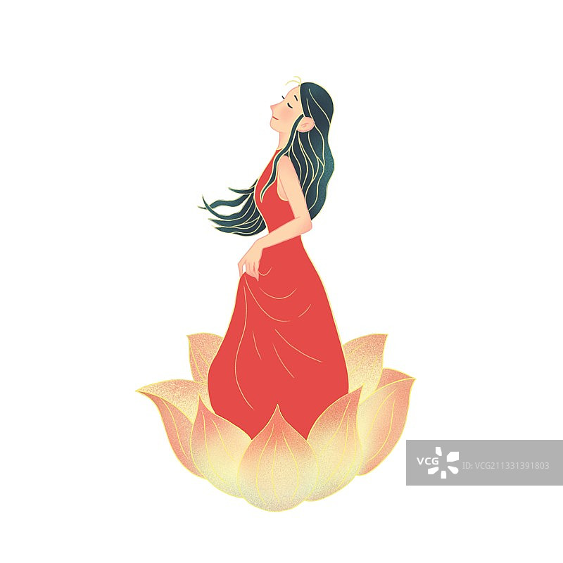 荷花,女孩,长裙,扁平风,抽象,自然美,美女,人,白色,时尚图片素材