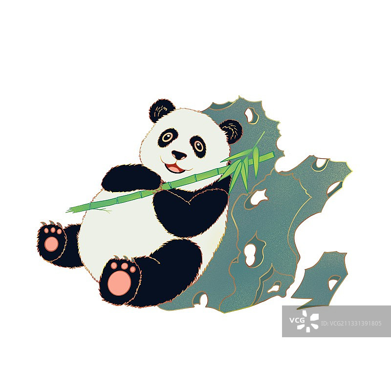 插画,熊猫,竹子,假山,石头,国宝,动物,图腾,丰富,可爱的图片素材