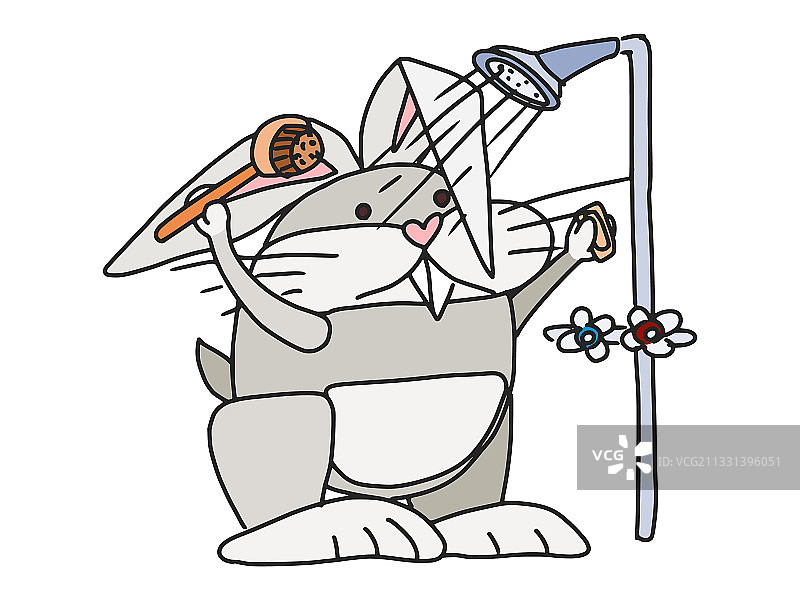 兔子在浴室里洗澡涂鸦新图片素材