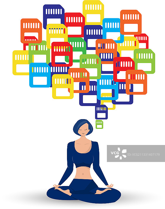 带有彩色记忆的冥想女性角色图片素材