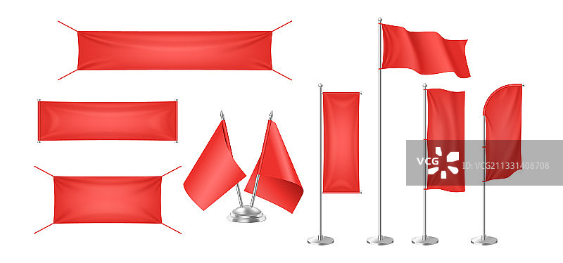 红色纺织旗帜banner折叠模板套装图片素材