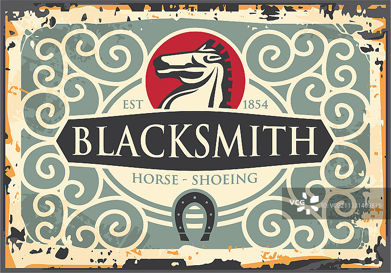 带马匹图案的铁匠古董招牌图片素材