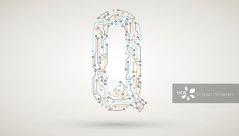 芯片电路板电子元件英文大写字母Q，抽象矢量技术图标素材图片素材