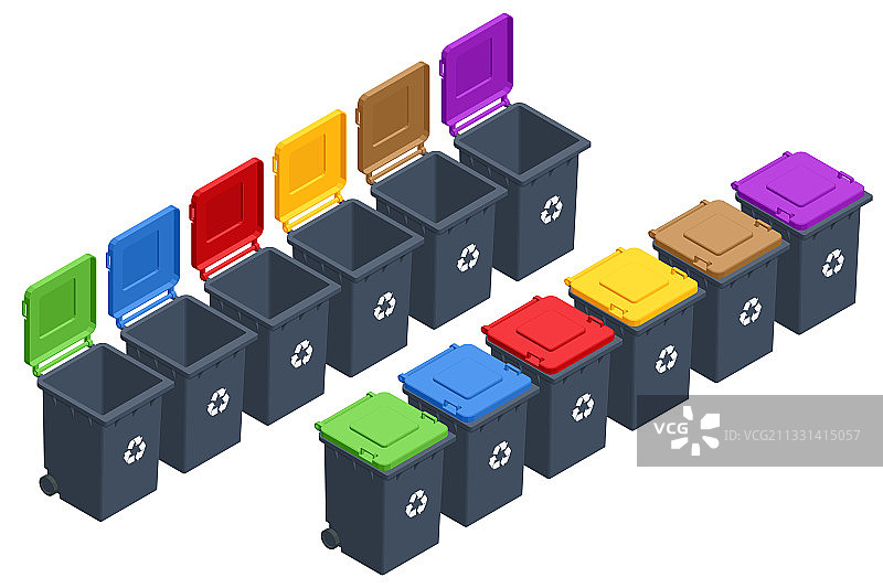 2.5D风格的不同类型垃圾箱图片素材