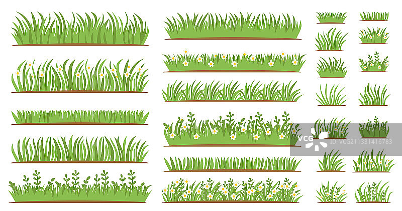 白色背景上的绿色草地扁平图标集图片素材
