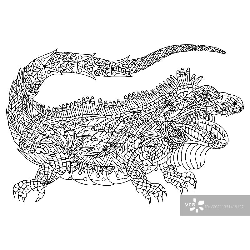 手绘禅绕画风格鬣蜥图片素材