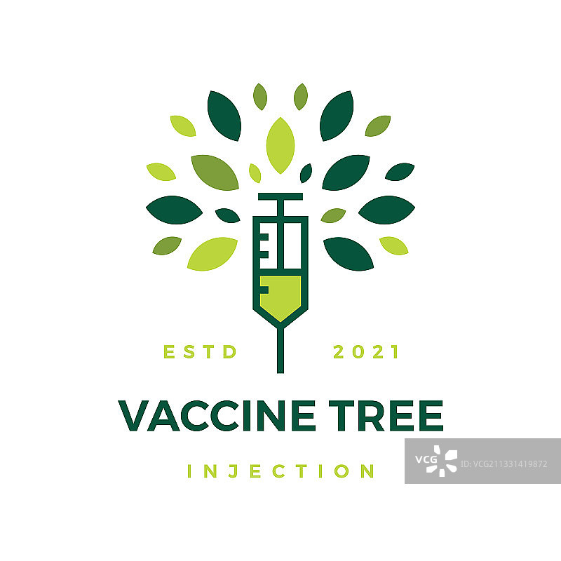疫苗树叶注射病毒新冠肺炎标志图片素材