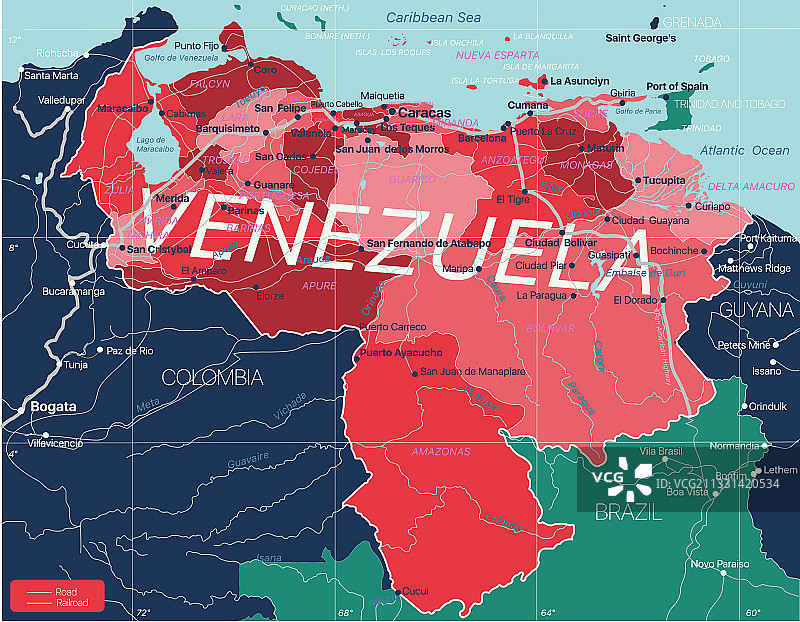 委内瑞拉国家详细可编辑地图图片素材