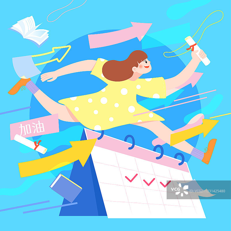 女孩拿着通知书跨过日历积极备考矢量任务插画方图图片素材