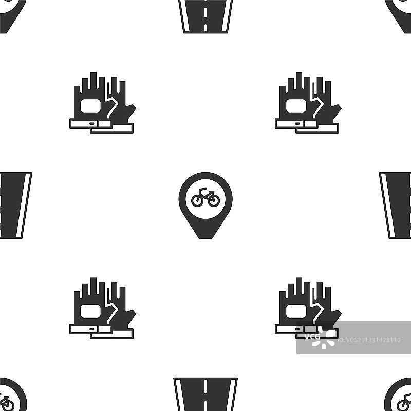 自行车道位置与自行车和手套图标集合图片素材