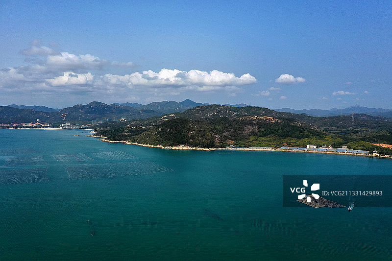 广东省惠州市惠东县巽寮湾平海碧甲发电厂情人湾和三角洲岛航拍图片素材