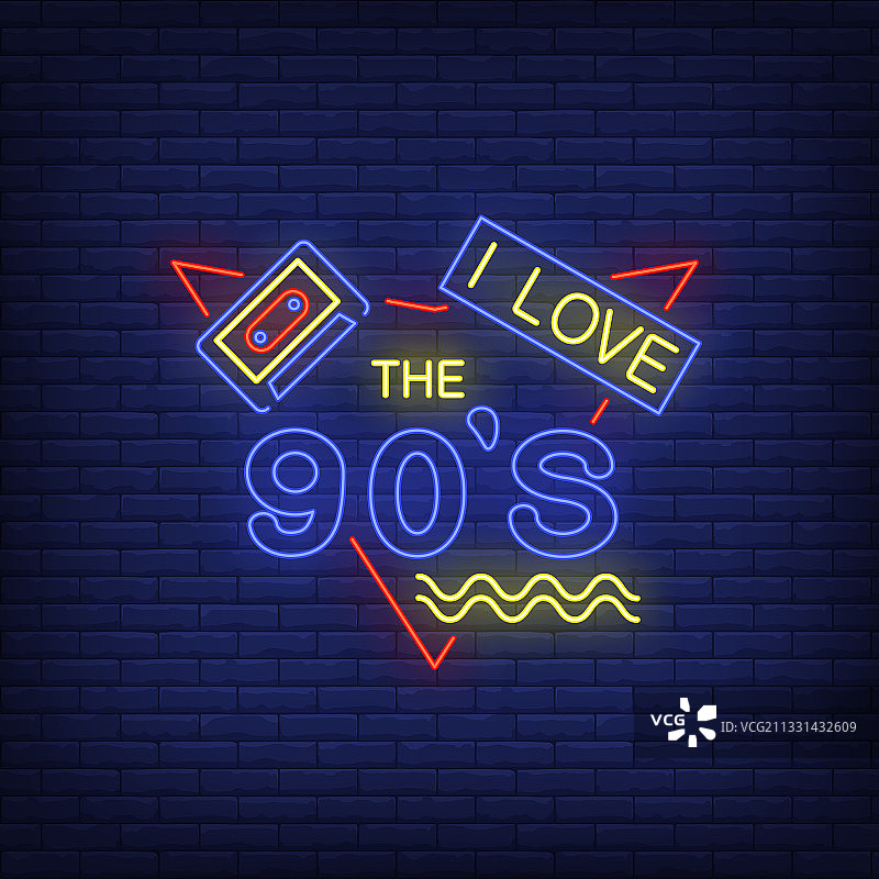 我爱90年代霓虹灯字母与录音带图片素材