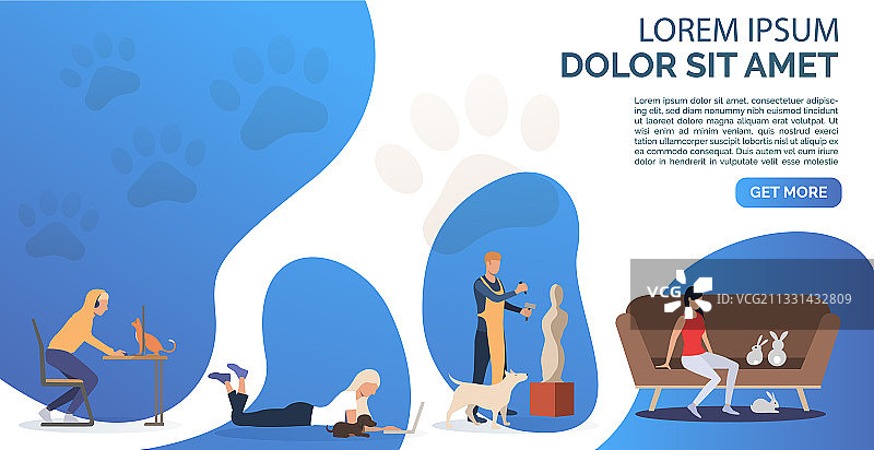 猫、狗和兔子主人休闲时光图片素材