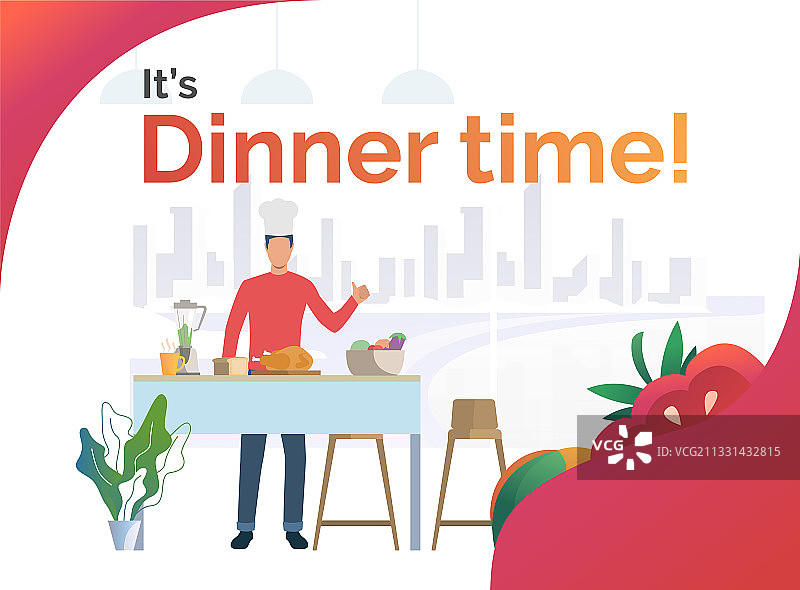 在厨房做晚餐并竖起大拇指的厨师图片素材