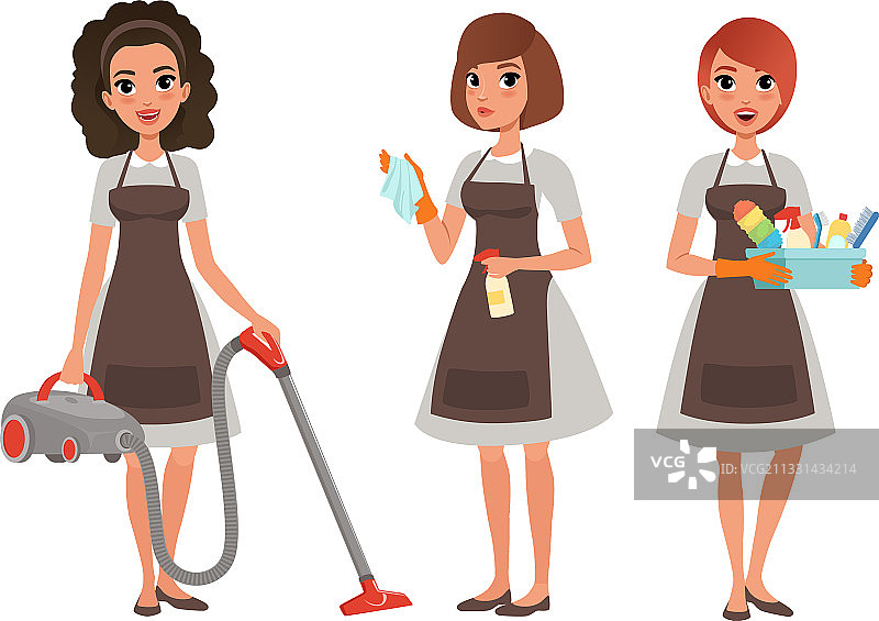 系着围裙做家务的年轻女孩图片素材
