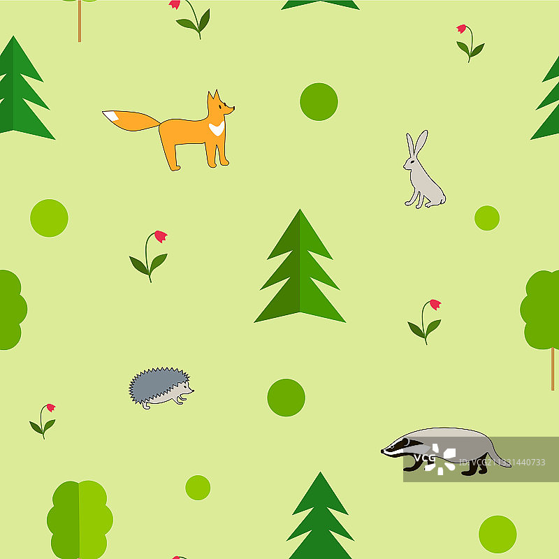 森林动物彩色绘画绿色图像图片素材