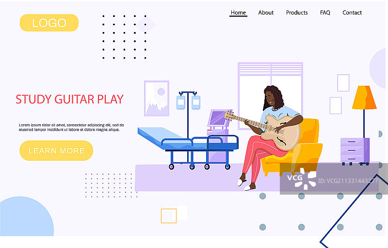 女孩坐着弹吉他的学习网站图片素材