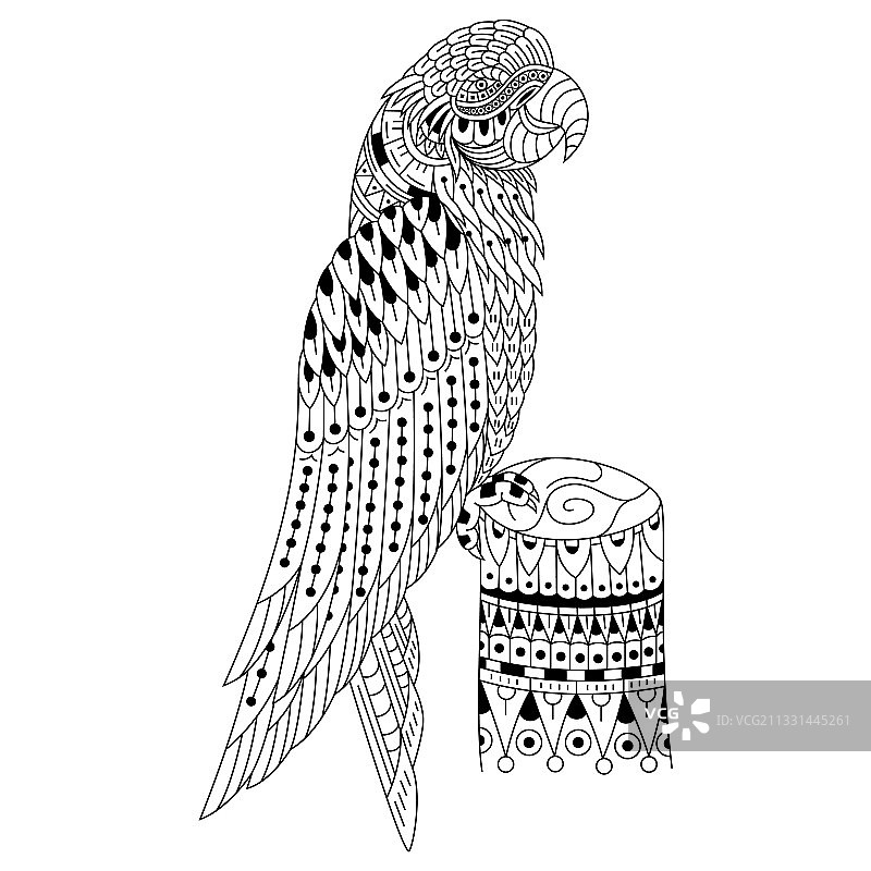 手绘禅绕画风格鹦鹉图片素材