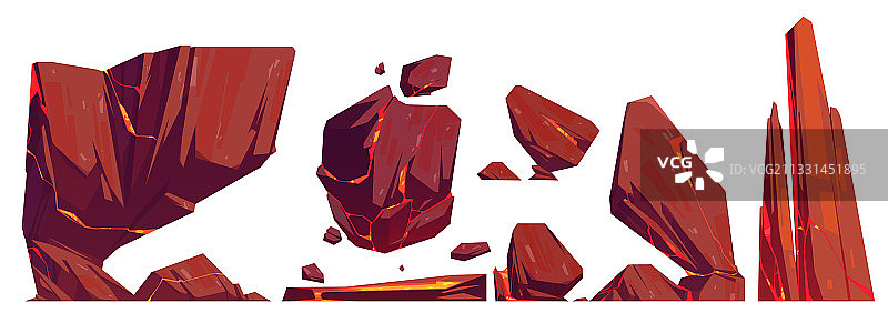 岩石和石头裂缝中发光的熔岩图片素材