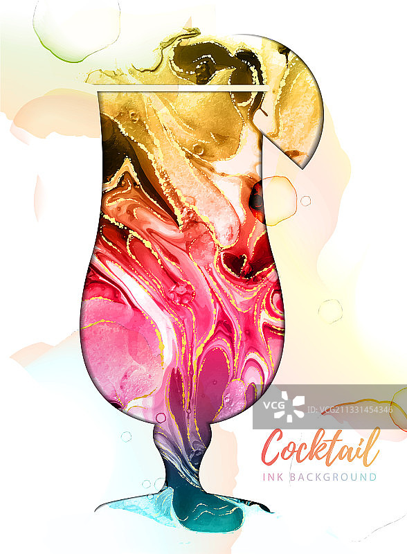 含酒精墨水纹理的龙舌兰日出鸡尾酒图片素材