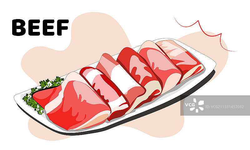 白色背景上的切片牛肉菜肴图片素材