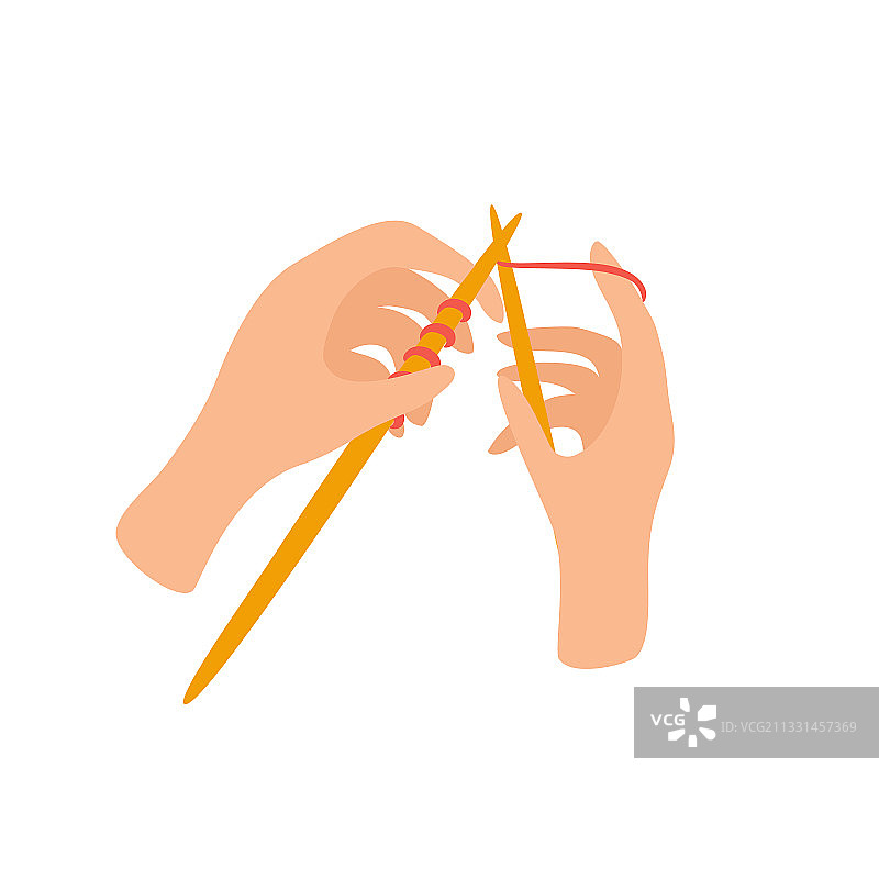 手持编织针和编织物图片素材