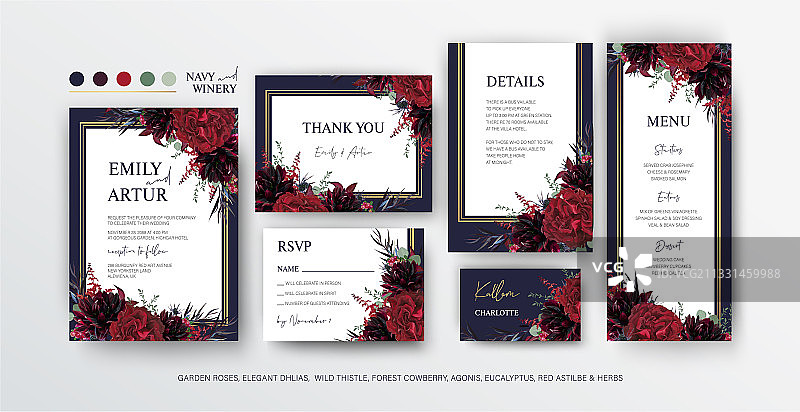 花卉婚礼请柬菜单RSVP卡（可编辑）图片素材