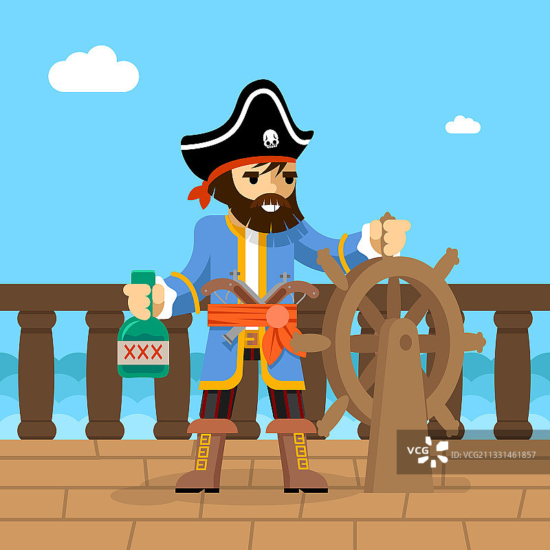 掌舵的海盗冒险船长图片素材