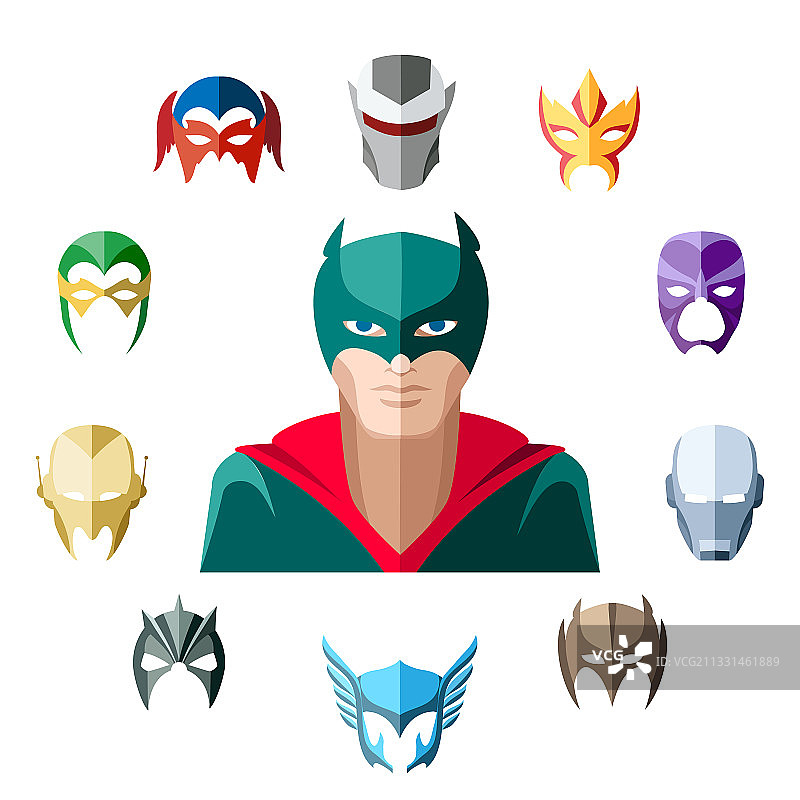扁平设计风格的超级英雄角色图片素材