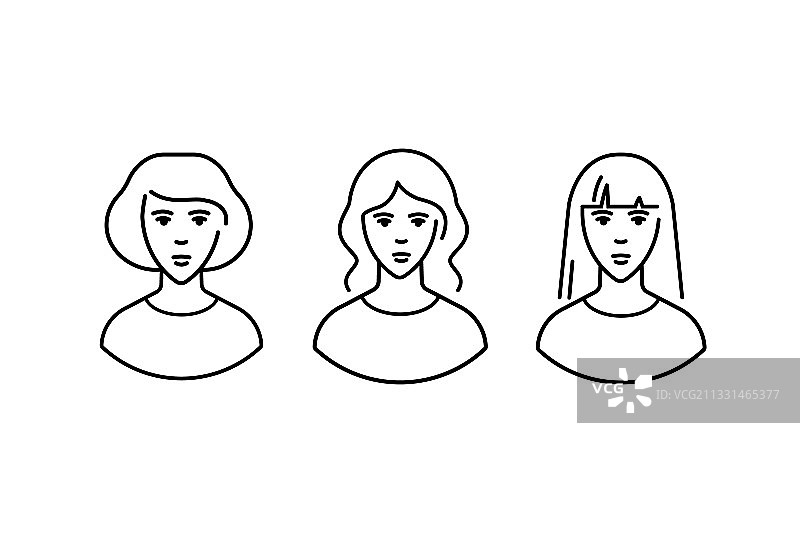 女性头像线性图标合集图片素材
