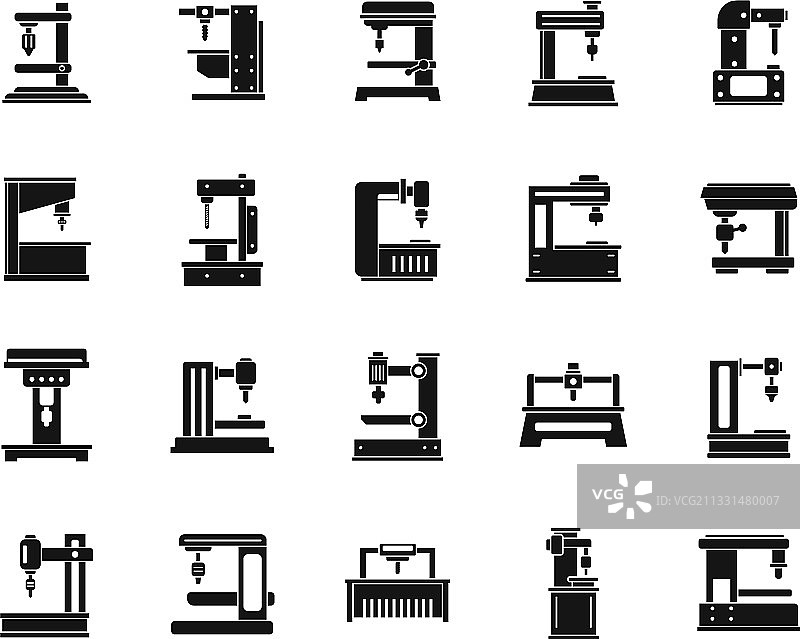 铣床工具图标集简约风格图片素材