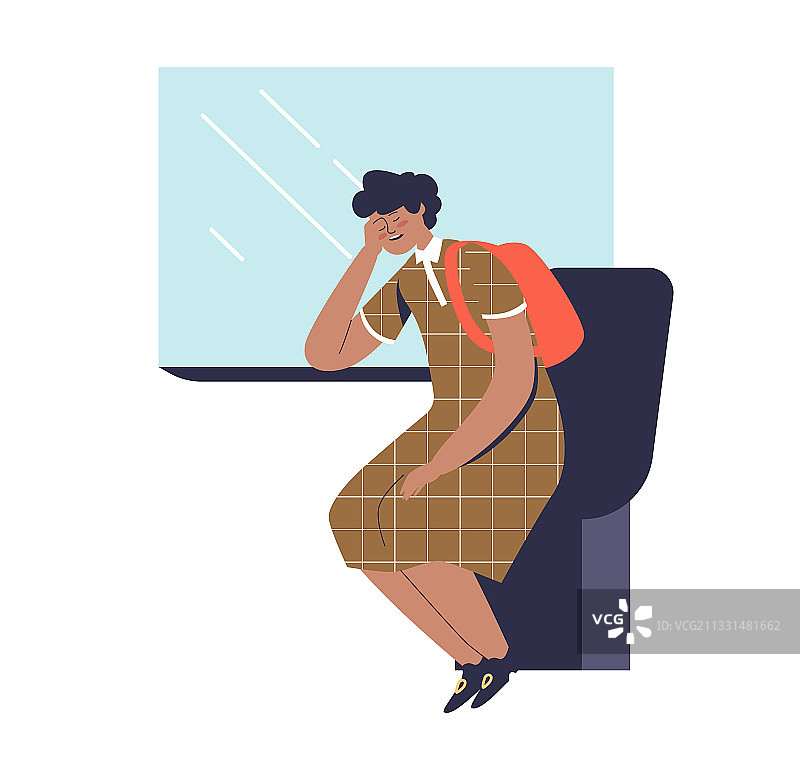 靠窗座位上睡觉的女人图片素材