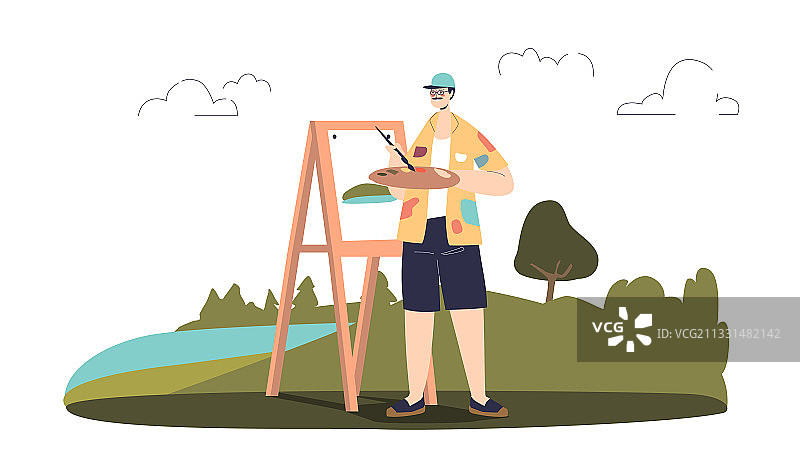 男人户外绘画图片素材