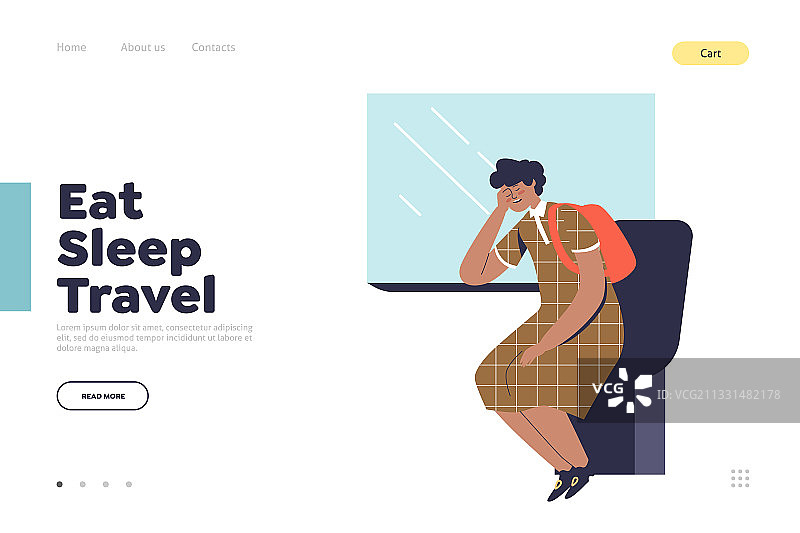 吃、睡、旅行着陆页概念与女人图片素材