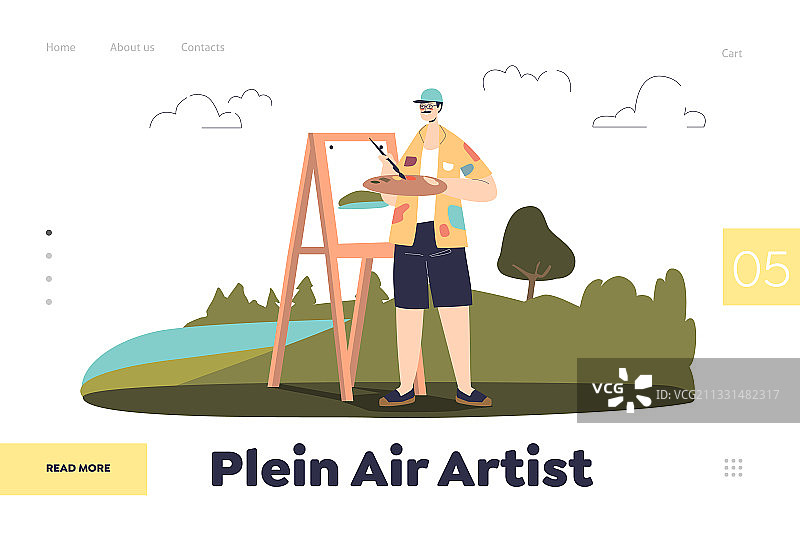 户外画家概念落地页与男人图片素材