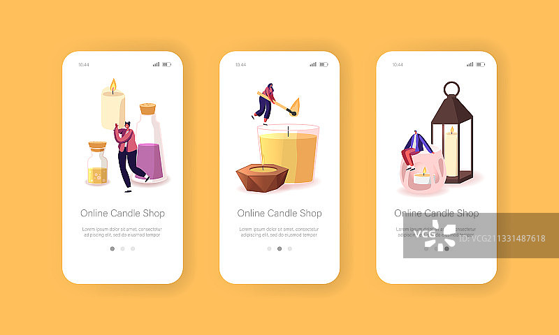 在线蜡烛店移动应用页面引导图片素材