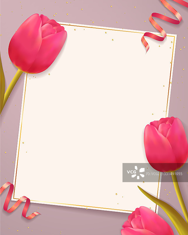 郁金香和空白纸张背景图片素材