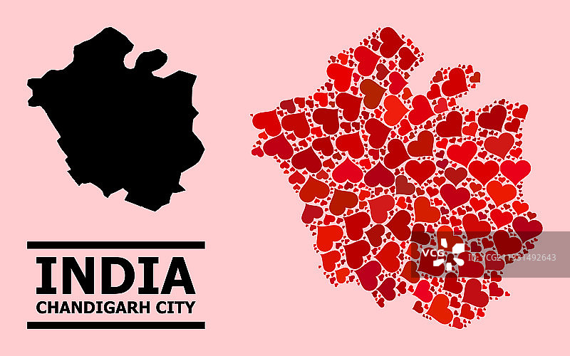 红色情人节拼贴地图：昌迪加尔市图片素材