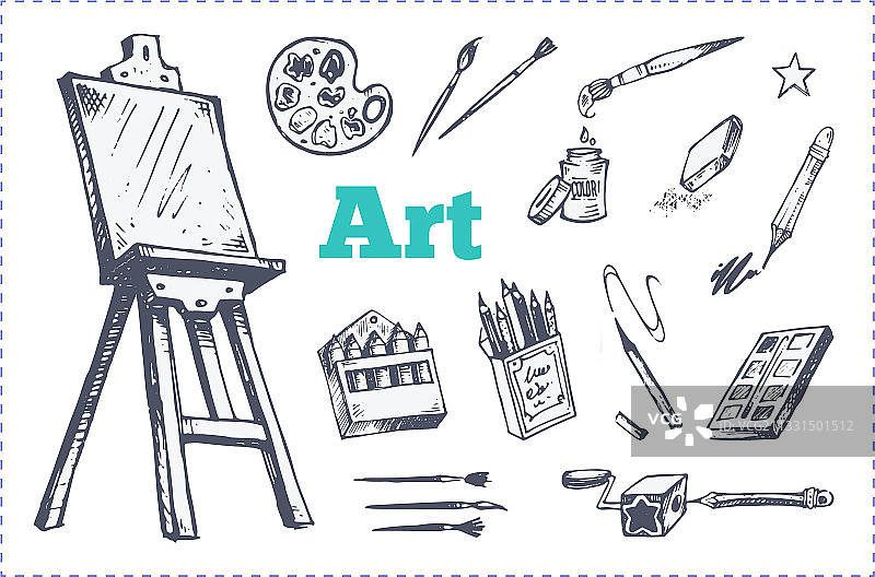 艺术家绘画用品或工具套装图片素材