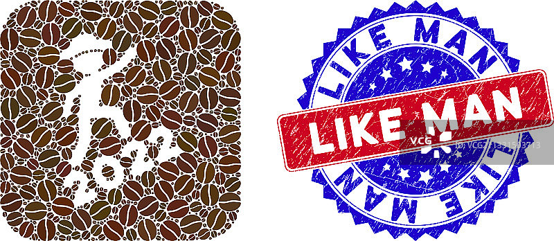 双色人物咖啡豆纹理复古印章图片素材