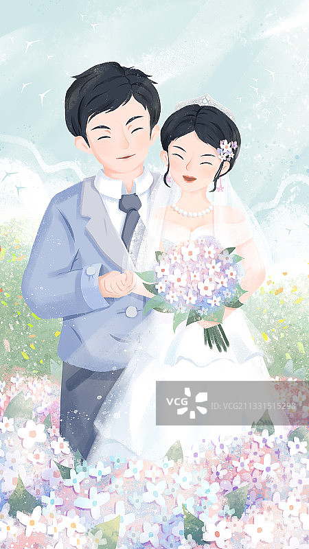 新婚结婚新人花海户外婚礼壁纸竖版图片素材