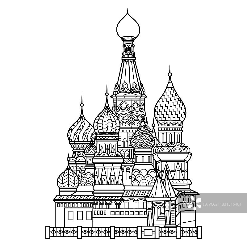 手绘圣瓦西里大教堂 Zentangle风格图片素材