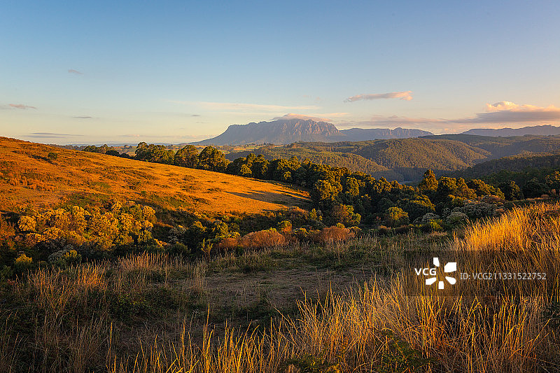 澳大利亚塔斯马尼亚摇篮山日落时分的田野风光图片素材