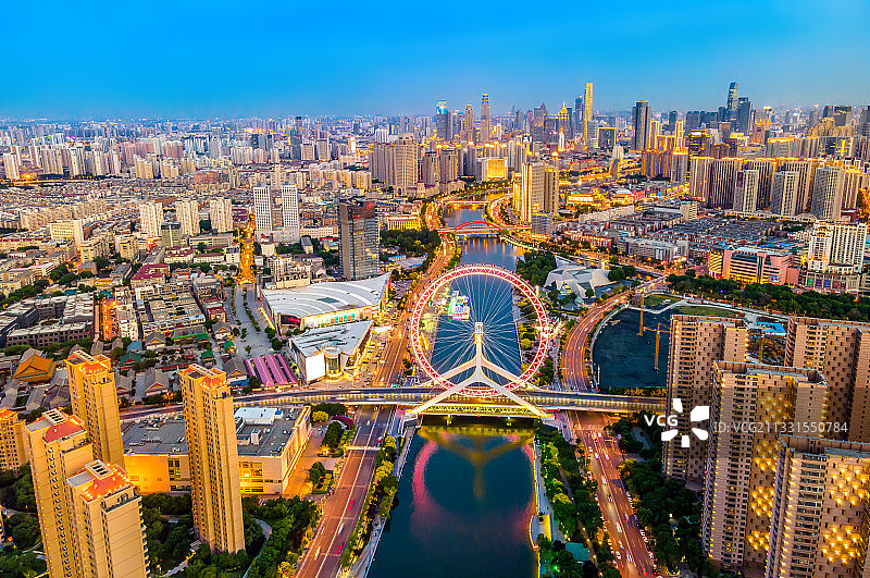 航拍天津城市建筑景观夜景图片素材