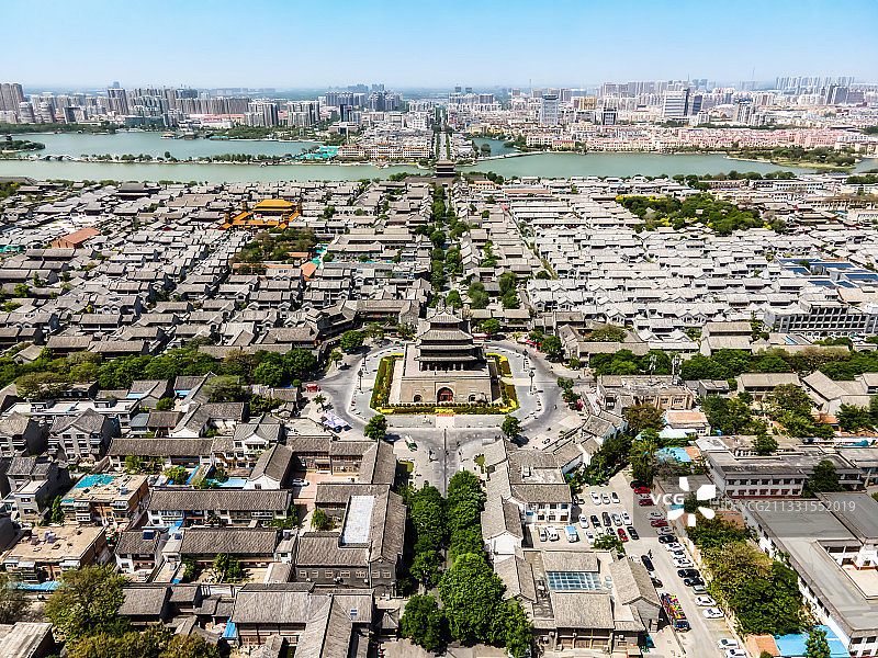 航拍山东聊城东昌古城全景图片素材