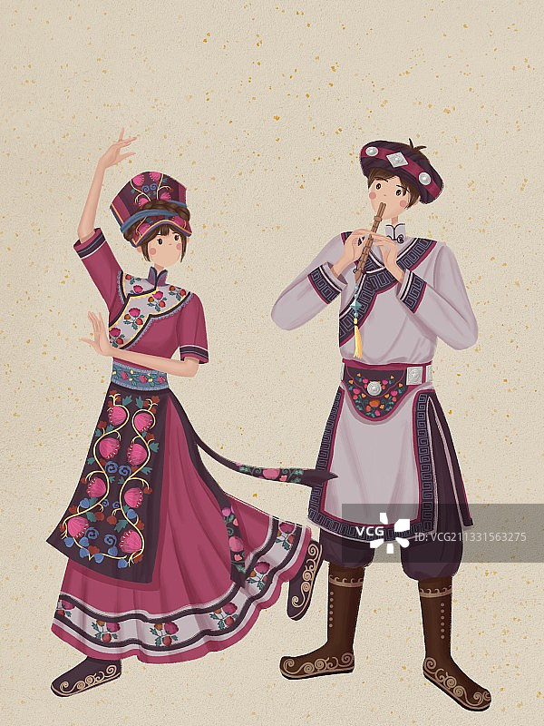 羌族少年和少女图片素材